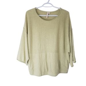 Pure Jill Cotton Cashmere Sweater 3/4 Sleeve Relaxed Fit Pale Green